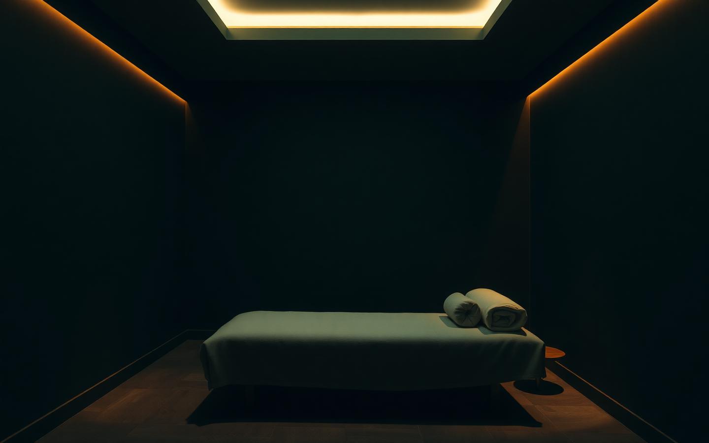 Sala de relajación en penumbra con luz cálida